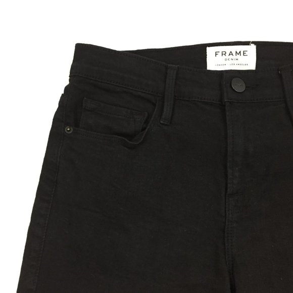 FRAME Le Skinny De Jeanne Film Noir Black Raw Step Hem Logo Hardware Denim Jeans - Picture 5 of 10